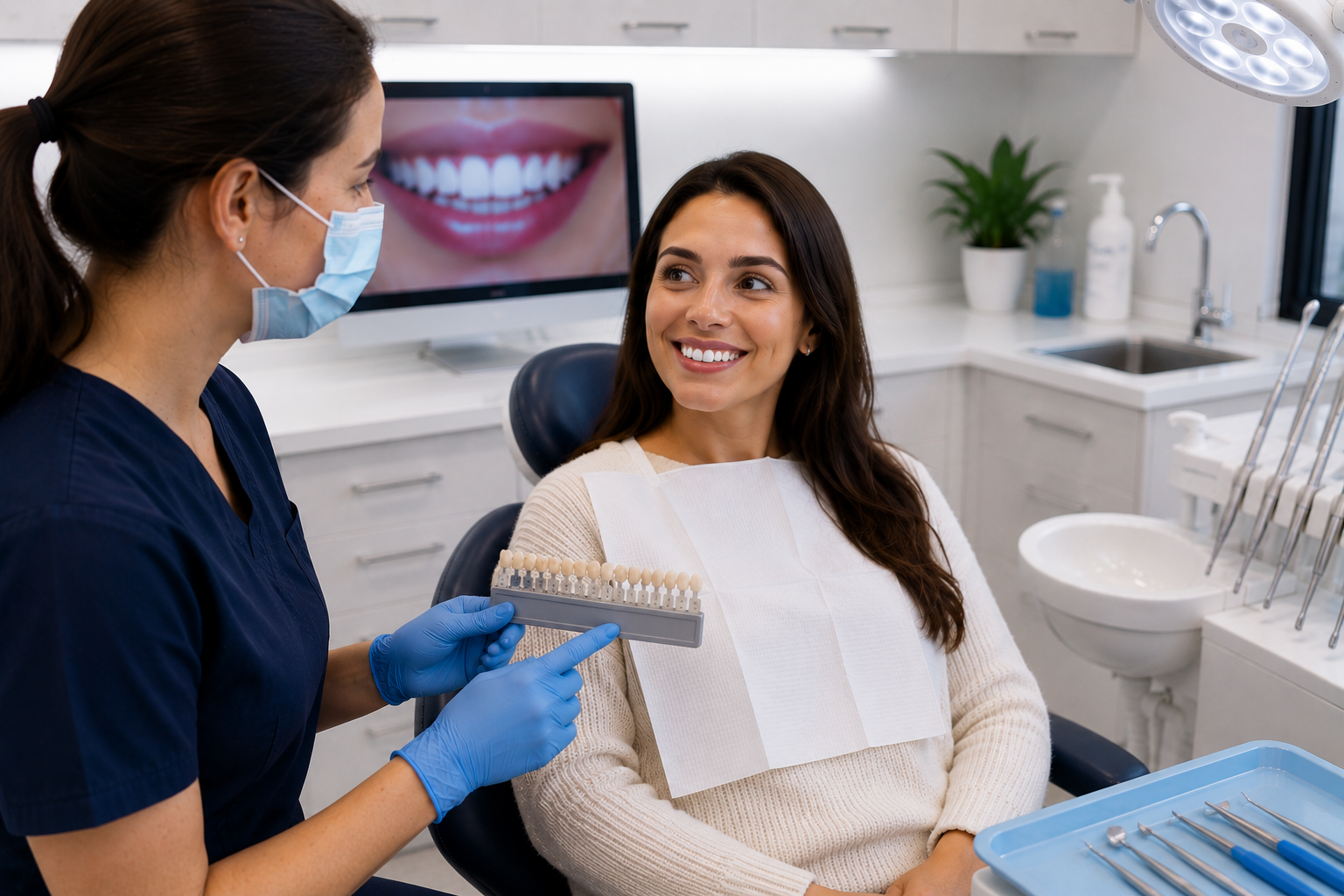 Complete Teeth Whitening service package showing consultation, treatment session, and aftercare guidance